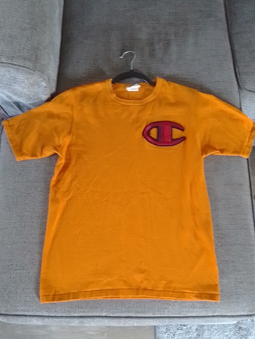 Champion Orange Short-Sleeve Tee with Pink / Burgundy Logo Patch